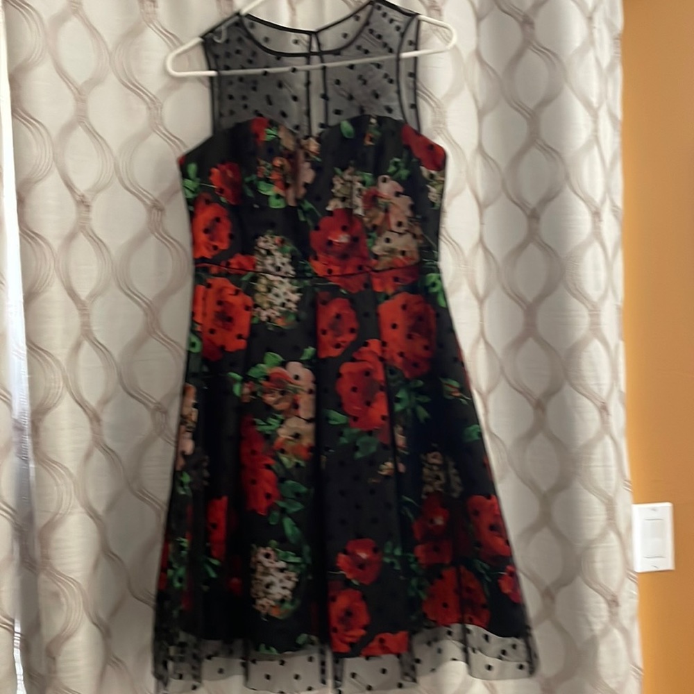 Beautiful rose sleeveless dress with polka dot overlay